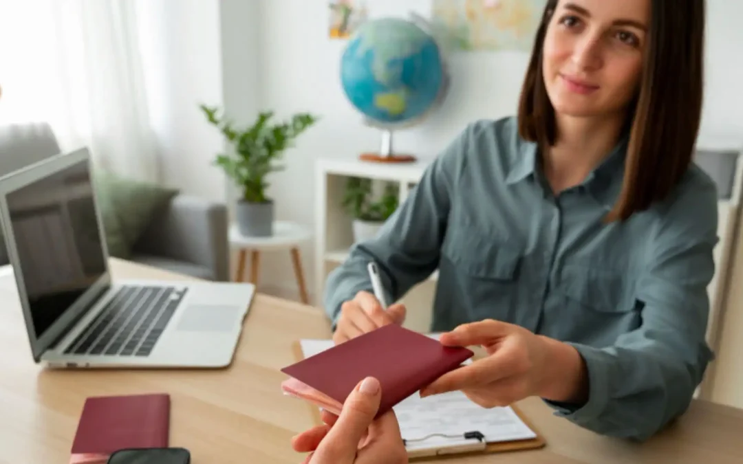 Mulher entregando o passaporte italiano, representando como tirar cidadania italiana.